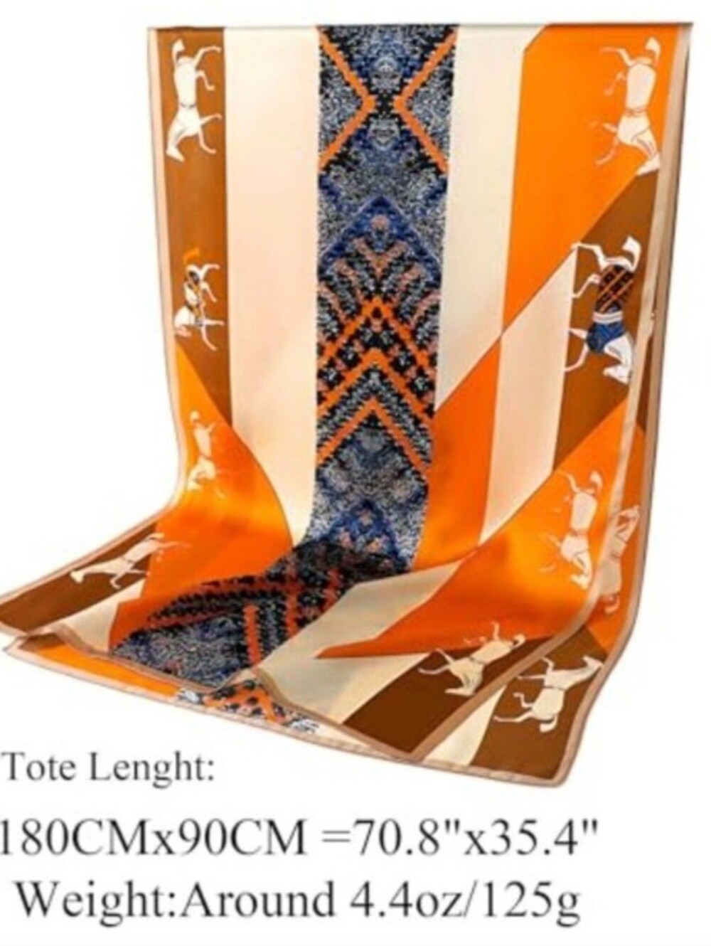 Silky Orange and Cream Fashion Wrap with Brown Trim - Picture 8 of 8